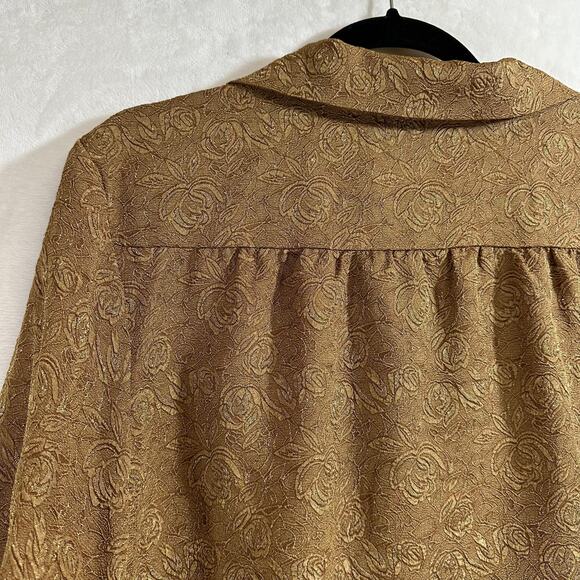 VTG Mark Reed Top Blouse Plus 18W 80s Jacquard Gold Tone‎ Rose Buttoned Women's - Picture 3 of 12